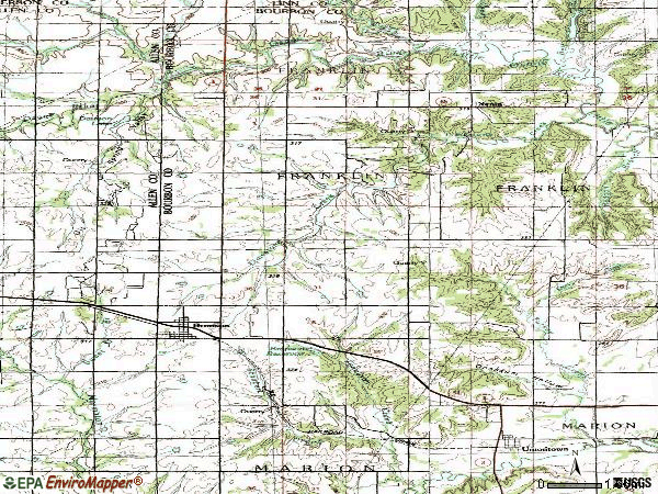 Zip code 66716 topographic map
