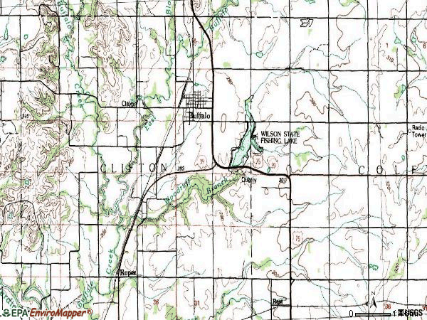 Zip code 66717 topographic map