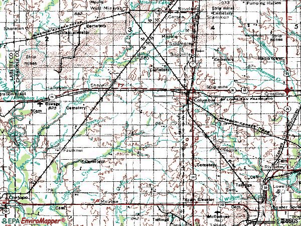 Zip code 66725 topographic map