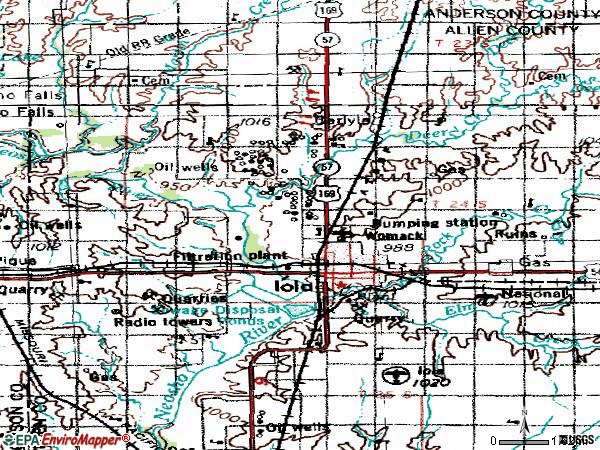 Zip code 66749 topographic map