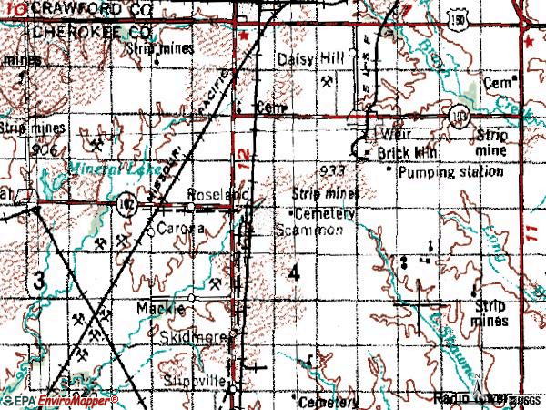 Zip code 66773 topographic map