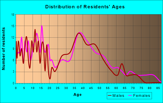 Age and Sex of Residents in Warrenville Downtown in Warrenville, IL