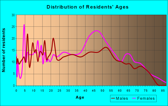 Age and Sex of Residents in Downtown Riverview in Riverview, MI