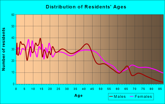 Age and Sex of Residents in Downtown Ashtabula in Ashtabula, OH
