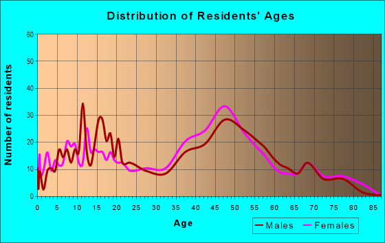 Age and Sex of Residents in Raintree in Lubbock, TX